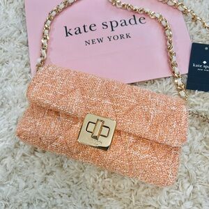 NWT🧡Kate Spade Carey Tweed Wallet On Chain Crossbody Orange Jasper Summer KN711